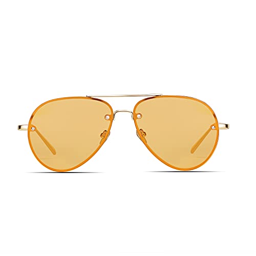 Freckles Mark Classic Oversized Aviator Sunglasses Vintage Retro Gold Metal Frame Clear Colorful Lenses 62mm