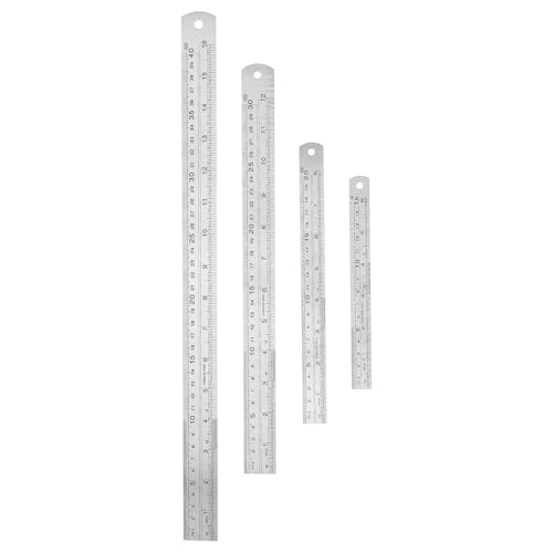 healvian 4個入り ステンレススチール製 直線定規 15/20/30/40cm 数学・幾何学ツール 両面測定ツール オフィス・学校・プロ用
