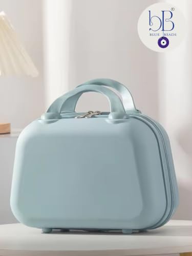 Image of BLUE BEADS Travel Makeup Case with Lock & Luggage Strap, ABS Hard Shell Cosmetic Vanity Case, Portable Makeup Organizer for Women, Beauty Storage Box for Makeup & Toiletries (Pastel Blue, Model 4)
