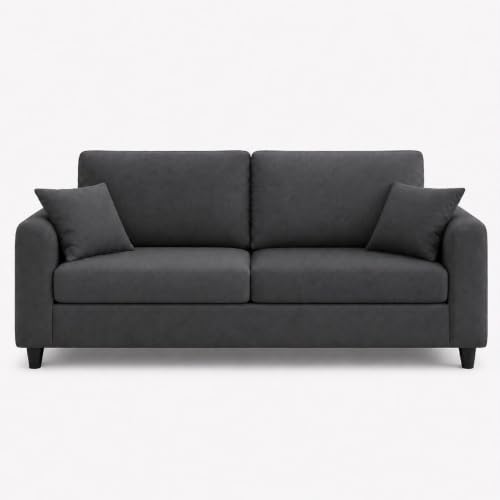 Image of FURNY Lean Luxury 3 Seater Lounger Sofa Set with Adjustable Backrest & Suri Pouf Ottoman, 40D High-Density Foam & Soft Boston Fabric for Living Room & Hotels & Studio Apartments - Dark Grey