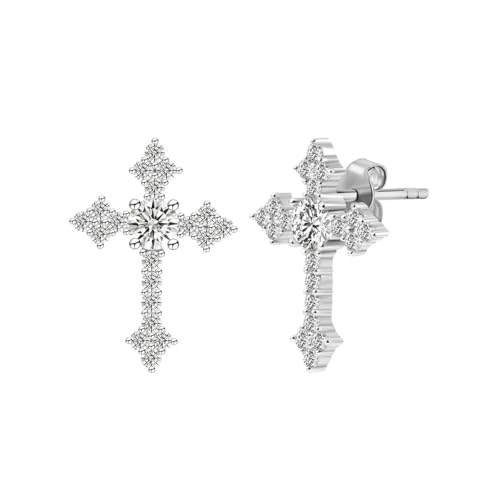 Moissanite Cross Earrings for Men Women, 925 Sterling Silver Cross Stud Eearrings D Color VVSI Moissanite Stud Earrings Crucifix Jewelry