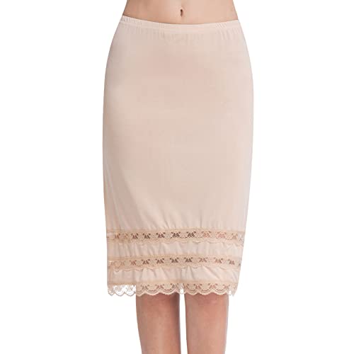 Image of Half Slips for Under Dress Women Underskirt Dress Extender Lace Trim Knee Length