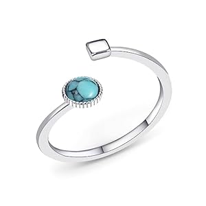 Silver Turquoise Open Ring Handmade Adjustable Statement Ring Turquoise Jewelry for Women Beautiful Gemstone Ring for Gift