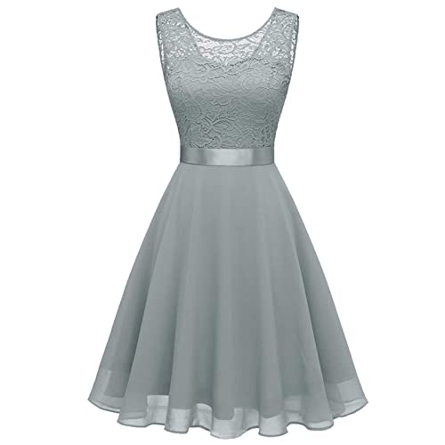 2025 - Vestido corto de dama de honor de encaje floral para mujer, vestido largo hasta la rodilla, vestido largo de fiesta turquesa, gris, S