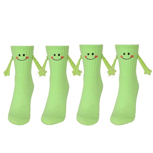 2 Pairs Cute Kids Magnetic Hand Holding Socks Cotton Funny 3D Doll Child Hand in Hand Socks Mid-Tube Socks