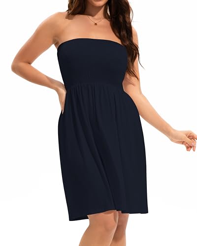 Image of elescat Summer Dresses for Women 2026 Strapless Casual Beach Cover Ups Tube Top Sundress