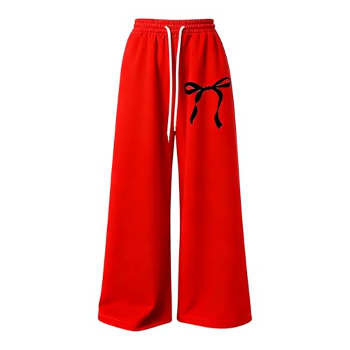 Generisch Pantalones de chándal holgados para niñas, con lazo, ligeros, rectos, con bolsillos, rojo, 15-16 años