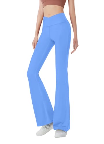 Girls' Leggings Cross Flare Pants Black High Waist Soft Stretchy Full Length Yoga Bootcut Pants for Kids Teens Dance