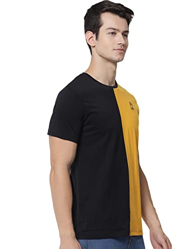 Image of RABBY Men's Cotton Regular Fit Vertical Half-Half Color Block Round Neck T-Shirt