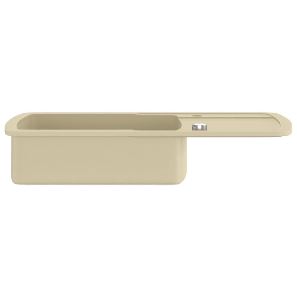 Fregadero individual de granito beige de 80% cuarzo y resina, 780 x 500 x 310 mm, reversible, para cocina y lavadero con cesta colador y resistente al calor hasta 280 °C