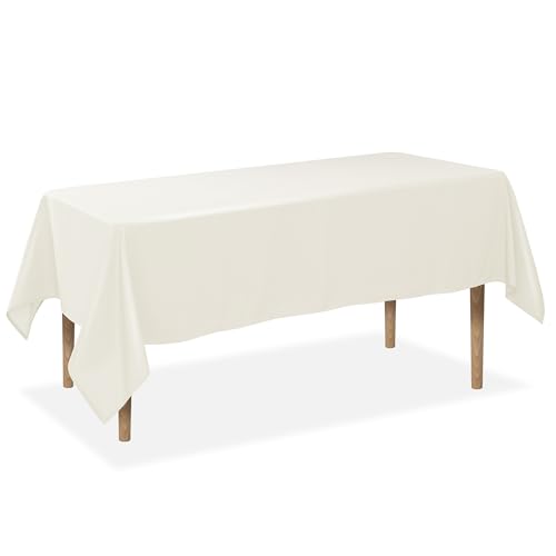 Lann's Linens 60 x 102 Inch Rectangular Tablecloth, Washable Polyester Fabric Table Cloth for Dining Tables, Parties, Restaurants, Weddings - Ivory