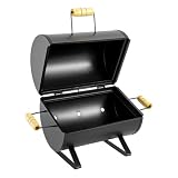 Churrasqueira Bafo Portátil Redonda a Carvão, Compacta em Aço Carbono com Tampa, Ideal para Camping, Pesca, Varanda e Viagens