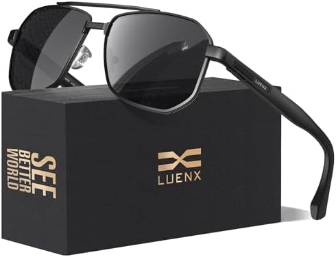 LUENX Aviator Polarized Sunglasses for Men: UV Protection - Trendy Square Style for Driving Fishing Cycling Beach