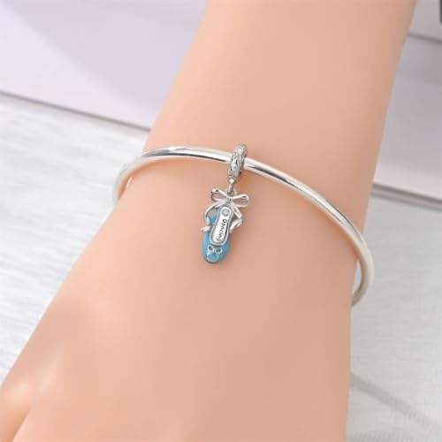 Image of Ballet Charm 925 Sterling Silver Dancer Shoes Anniversary Heart Pendant Family Birthstone Mom Dangle for Pandora Charm Bracelet