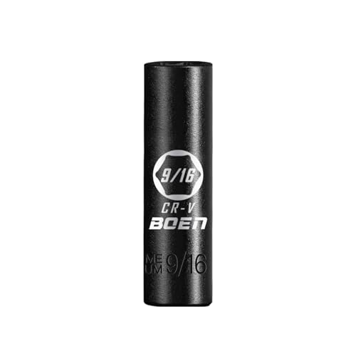 BOEN 3/8 Drive Deep Impact Sockets Premium Impact Socket 9/16 Socket SAE 6 Point Cr-V Steel with Laser Marking - Strong and Durable
