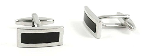 Par de mancuernillas para hombre con ágata negra y plata miniatura 1
