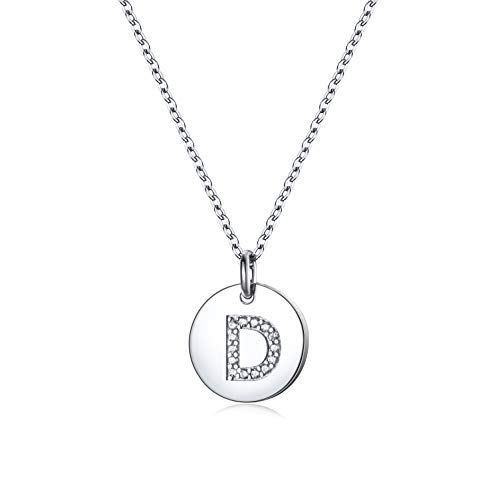Monily Dainty Initial Necklace for Women S925 Sterling Silver Letters A-Z 26 Alphabet Disc Initial Necklace