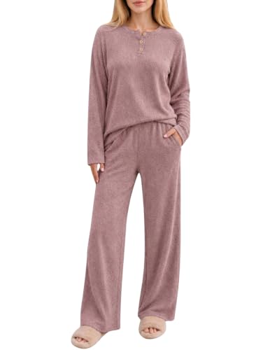 Ekouaer Womens Pajama sets Long Sleeve Cozy 2 Piece Matching Lounge Set
