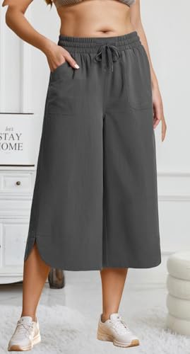 Capri Linen Pants for Women Wide Leg Casual Summer Pants High Waisted Beach Tousers with Pockets4