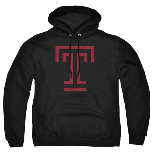 Temple University Official Distressed Primary Unisex Adult Pull-Over Hoodie,Black, Large