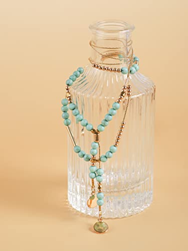 MINACHI Bohemian Created Turquoise Necklace for Women, Vintage Boho Gold Plated Chain Created Turquoise Bead Y Necklace, Boho Jewelry Gift for Women3