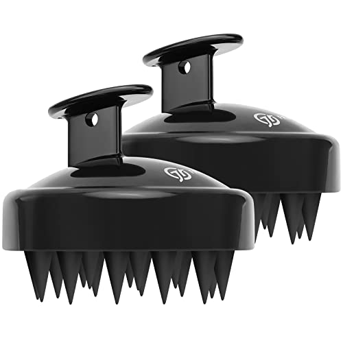 FReatech 2-piezas Cepillo Pelo de Silicona para Champú y Masaje Cabeza, [Mojado & Seco] Masajeador Cuero Cabelludo, Limpieza Profunda y Exfoliación Suave, Estimula Crecimiento Cabello, Negro Cover