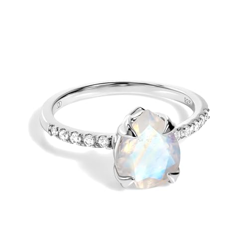 Moon Magic - Authentic Rainbow Moonstone Ring - Nymph/June Birthstone Rings for Women/Real 925...