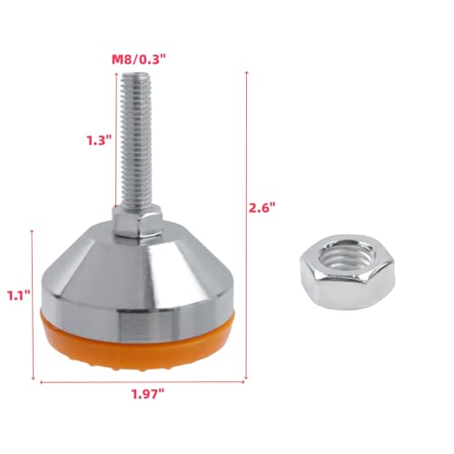 Image of M8 Leveling Feet 2200 Lb Capacity, 2.6-Inch Height, 2-Inch Base, 4Pcs | 1.3-Inch Screw Length, Heavy Duty Steel Stand, Anti-Slip Rubber Pad, For Tables, Shelves, Workbenches, Cabinets, Machines
