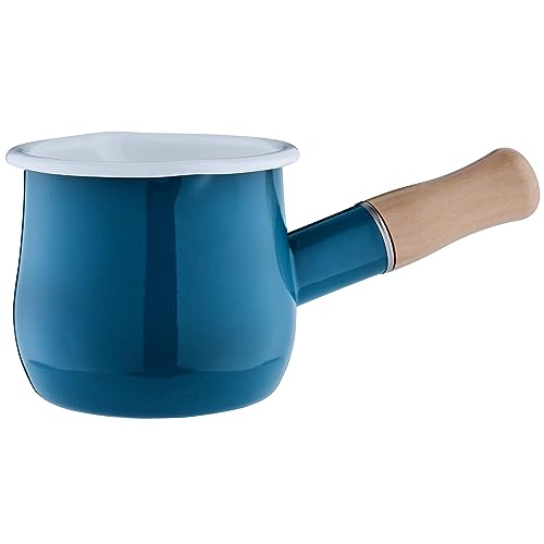 GRÄWE Milchtopf 450 ml petrol Induktionsgeeignet Soßentopf Butterpfännchen Mokkakanne Stielkasserolle Mini Topf mit Ausgießer Holzgriff