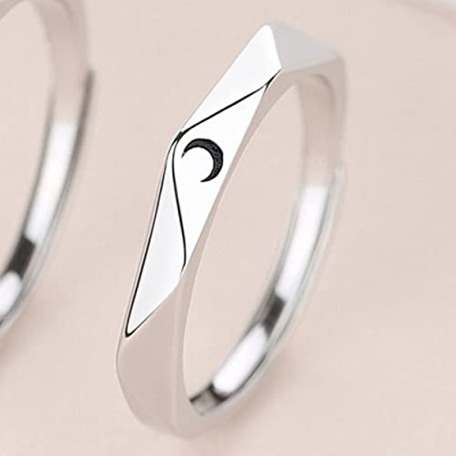 Anel de Tamanho Ajustável Uma Unidade Único Prateado Lua Namorados Presente Dia dos Namorados