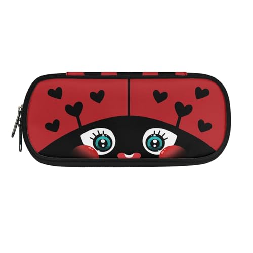 Image of Cute Ladybug Pen Case for Kids Red Big Capacity Pencil Carrying Case School Pencil Box with Zipper Closure and Compartments