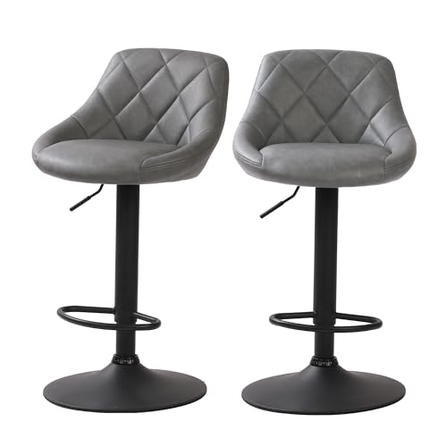Millhouse DM585 Modern Bar Stools Set, Leatherette Exterior, Adjustable Swivel Gas Lift, Black Footrest for Breakfast Bar, Counter, Kitchen (DM585 Vigo Grey)