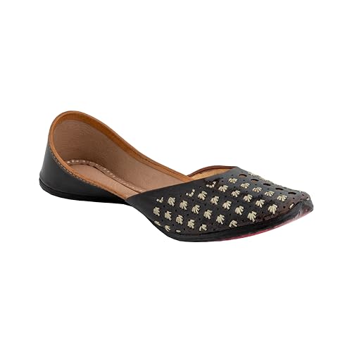 Image of KORAKARI Women's Traditional Ethnic Amber Punjabi Jutti, Leather Flat Comfortable Mojaris for Girls