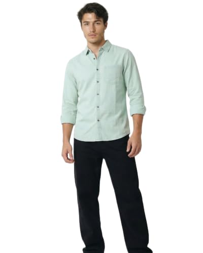 Image of Amazon Brand - INKAST Men Washed Cotton Twill Denim Casual Button Down Shirt | Full Sleeves | Regular Fit | Stylish Summer - Everyday Wear