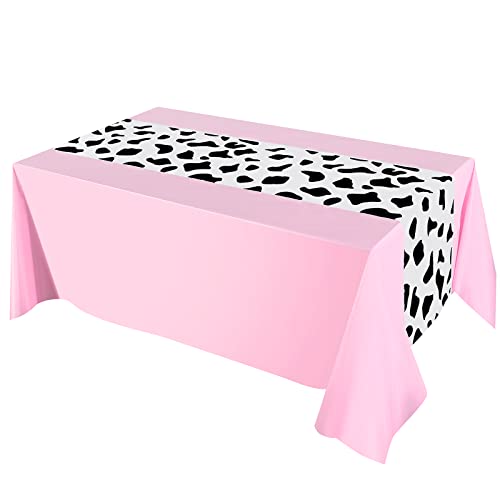 Oudain 6 Pcs Cow Tablecloth for Party Cowgirl Cow Table Runner Print Toy Rectangular Birthday Party Inspired Story Decorations Supplies (Pink)
