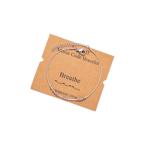 Image of JoycuFF Inspirational Morse Code Bracelets for Women Silver Beads Jewelry Encouragement Mantra Gifts for Her