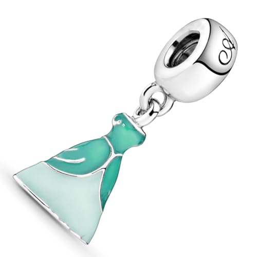 Bellelaro Cartoon Princess Charm Sterling Silver Enamel Dress Bead jewelry for Women European Bracelet Necklace (Sea Foam-Green)