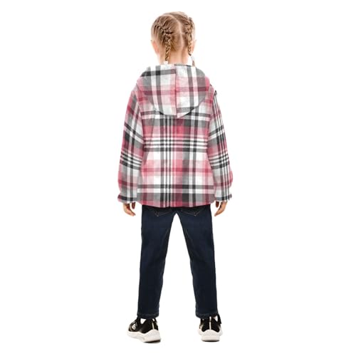 OTVEE Modern White Pink Plaid Kids Hoodie Jacket Fall Spring Full Zip Warm Outwear Coat4
