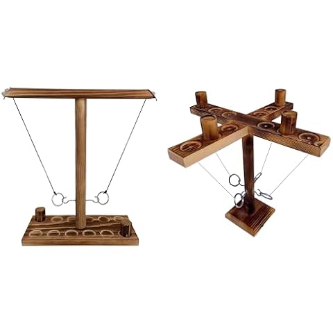 Ring Hook Throwing Game, Wooden Hook and Ring Throwing Game for Party Outdoor Handmade Handheld Ring Hook Fast-Paced Family Interactive Game Toy (2-4) Persons。 Cover