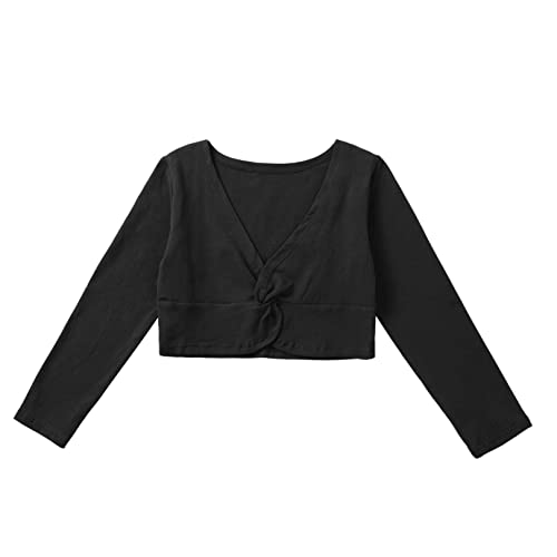 FEESHOW Kids Girls Classic Long Sleeve Shrug Knit Wrap Tops Leotards Ballet Dance Cardigan Dress Cover Up3