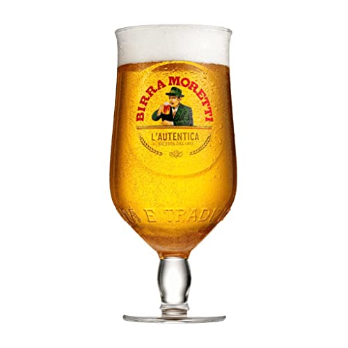GarageBar | Birra Moretti Glass | Pint Stemmed Chalice Beer Glass | Official Merchandise | Comes with 2x Beer Drip Mats (1 Pint)