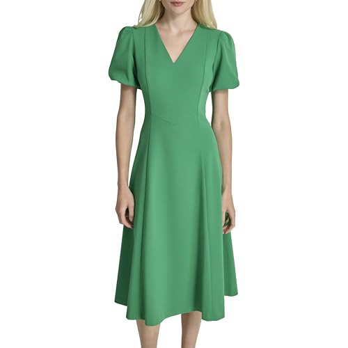 Image of DKNY Women's Bubble Sleeve V-Neck Fit & Flare Mini Dress