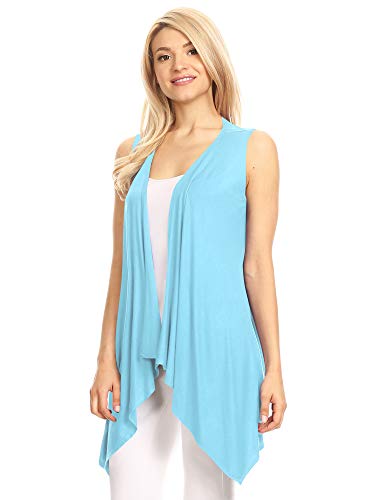 Image of Made By Johnny Women's Lightweight Sleeveless Cardigan - Draped Open Front Vest with Asymmetrical Hem
