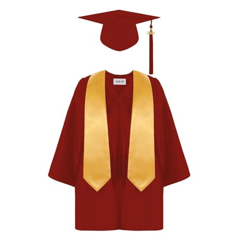 Generisch 2026 Novedades Vestido de graduación Preescolar Guardería Conjunto de Bata de Graduación con Borla Banda de Graduación para Talla Infantil, Vino, 8-9 años
