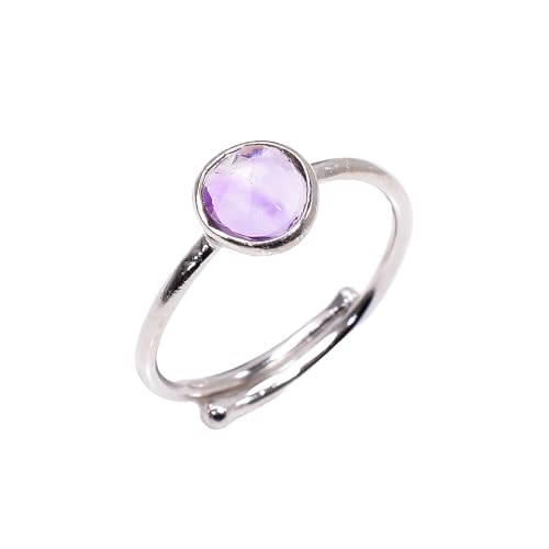 Bague améthyste violette naturelle et alliance réglable argent 925