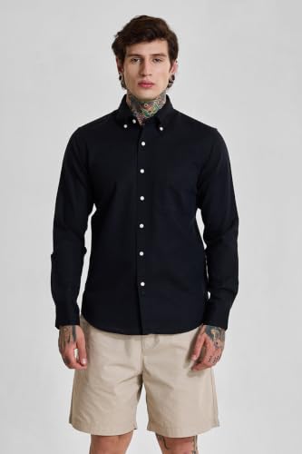 Image of SNITCH Men Casual Shirt | Slim Fit Full Sleeve Button-Down Collar Solid Design | Premium Cotton Linen Blend & Breathable Fabric for Office, Semi-Formal & Everyday Wear