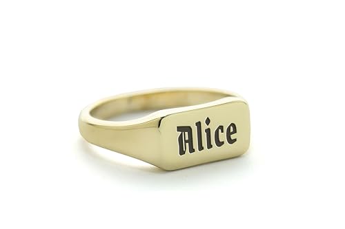 Bague chevalière en or 14k rectangle personnalisable avec initiales