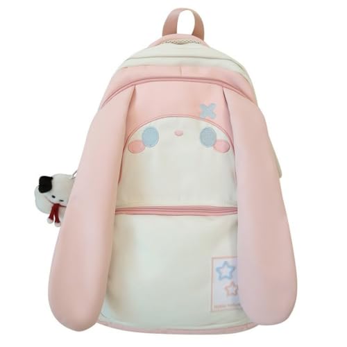 Cute Bunny Ear Backpack for Teen Girls Women Daypack for School Travel Work Casual Bookbag with Cute Pendant (Pink)
