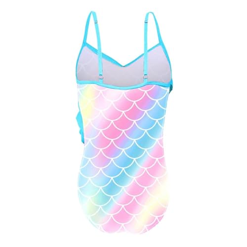 Image of Dressy Daisy Girls Fish Scale Bathing Suit Toddler Rainbow Scale Print Ruffle One-piece Swimsuit for Beach Pool Party