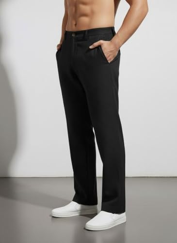Image of Linen Pants for man | Lower for man | Chinos for Casual Wear |Straight fit Trouser for Men | Elastic Waist Brethable Summer Pants for Regular, Office Wear